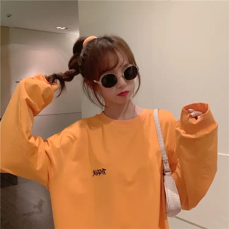 Women Yellow Korean Style Pullover Sweatshirt Loose Long Sleeve — feature 32