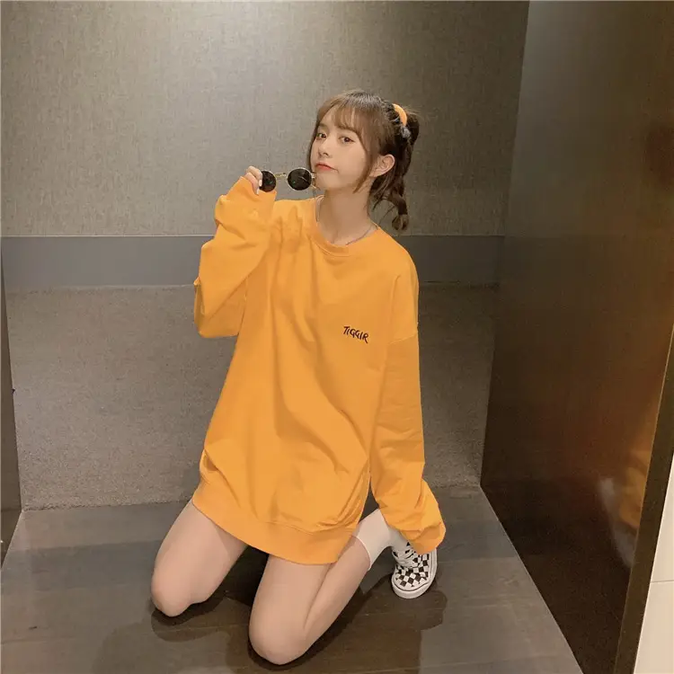 Women Yellow Korean Style Pullover Sweatshirt Loose Long Sleeve — feature 33