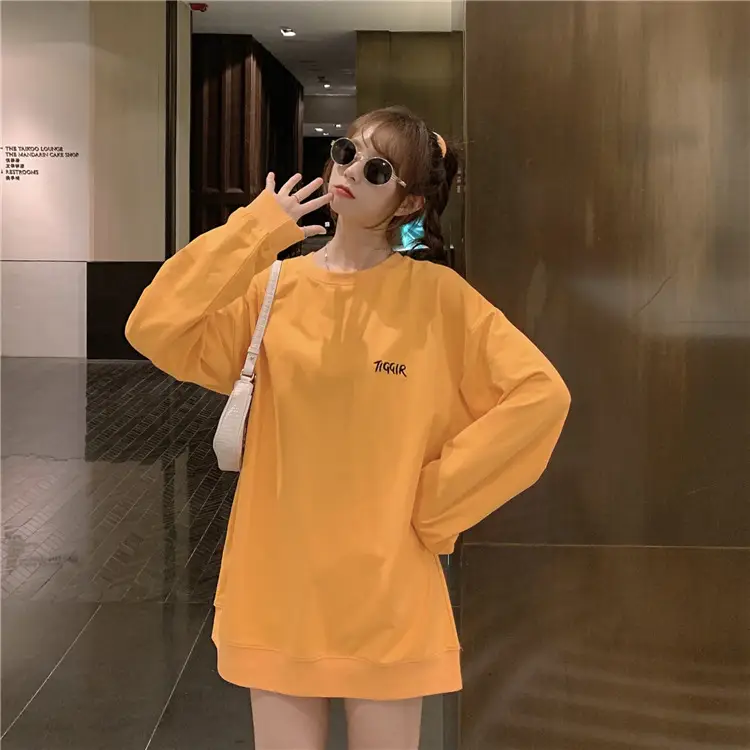 Women Yellow Korean Style Pullover Sweatshirt Loose Long Sleeve — feature 34
