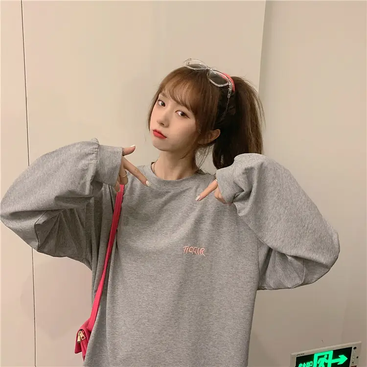 Women Yellow Korean Style Pullover Sweatshirt Loose Long Sleeve — feature 39