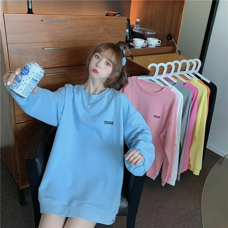Women Yellow Korean Style Pullover Sweatshirt Loose Long Sleeve — feature 4