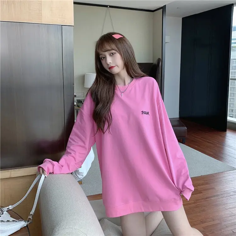 Women Yellow Korean Style Pullover Sweatshirt Loose Long Sleeve — feature 44
