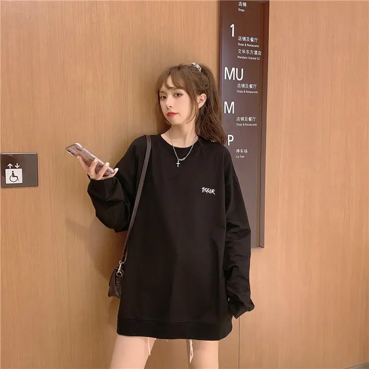 Women Yellow Korean Style Pullover Sweatshirt Loose Long Sleeve — feature 46