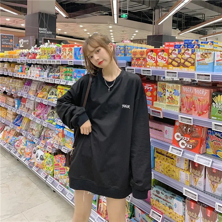 Women Yellow Korean Style Pullover Sweatshirt Loose Long Sleeve — feature 48