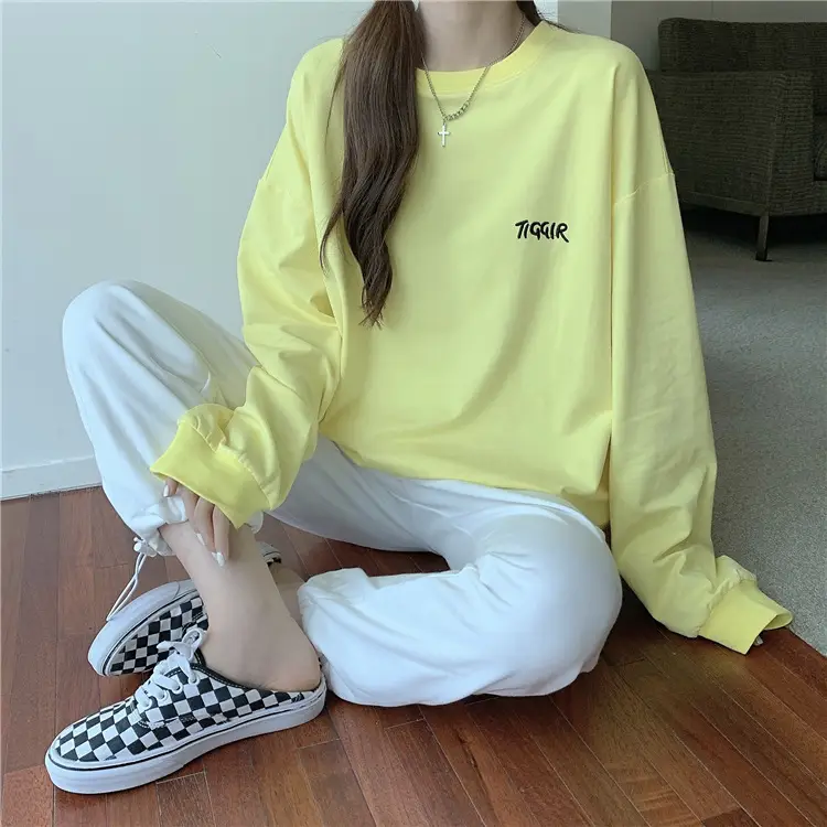 Women Yellow Korean Style Pullover Sweatshirt Loose Long Sleeve — feature 49
