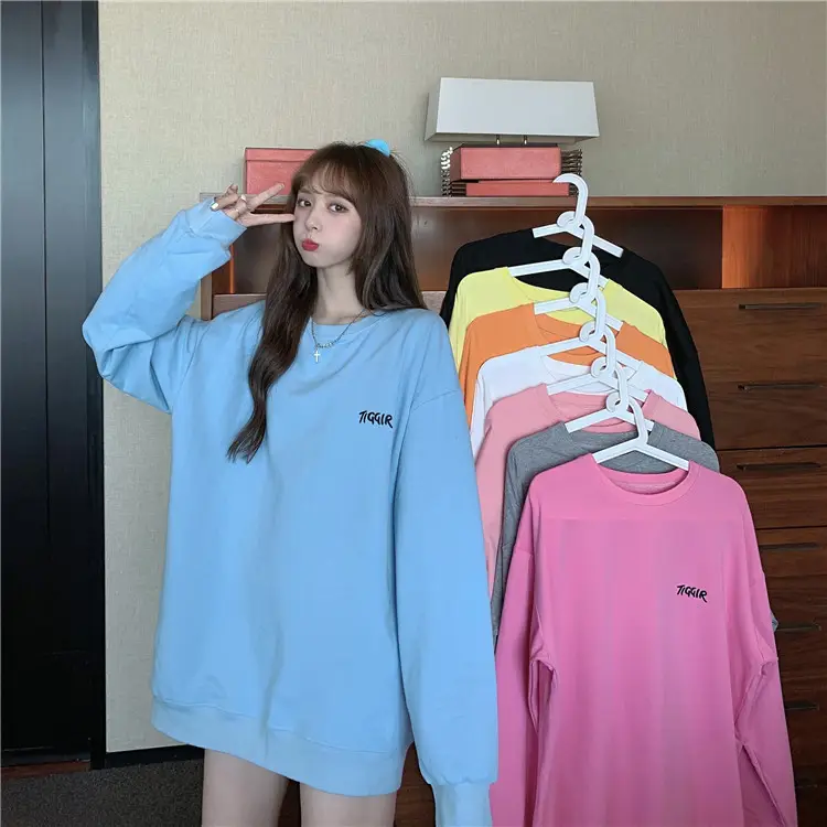 Women Yellow Korean Style Pullover Sweatshirt Loose Long Sleeve — feature 5