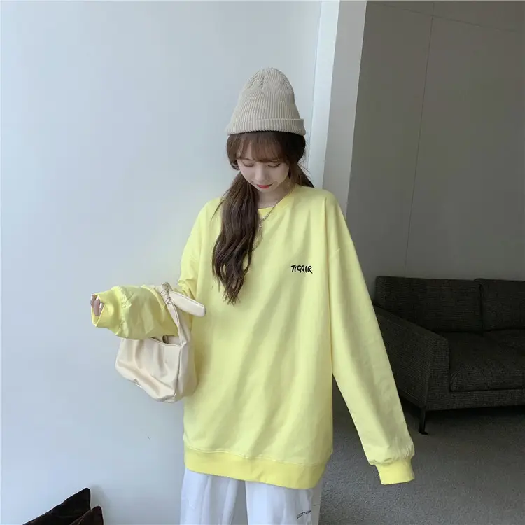 Women Yellow Korean Style Pullover Sweatshirt Loose Long Sleeve — feature 50