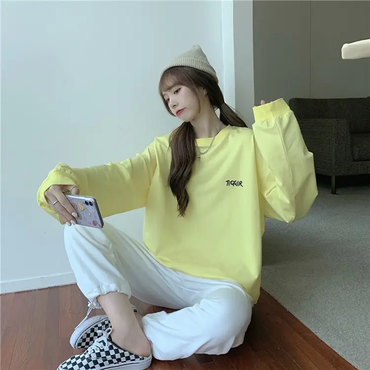 Women Yellow Korean Style Pullover Sweatshirt Loose Long Sleeve — feature 51