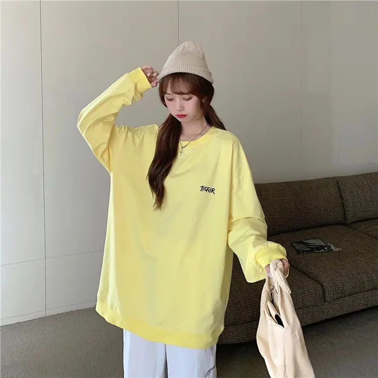 Women Yellow Korean Style Pullover Sweatshirt Loose Long Sleeve — feature 52