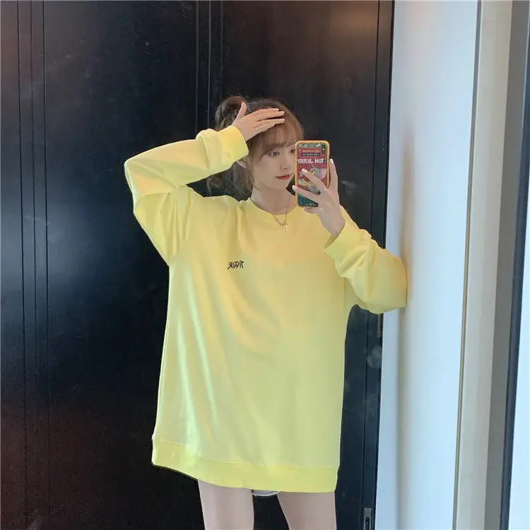 Women Yellow Korean Style Pullover Sweatshirt Loose Long Sleeve — feature 53