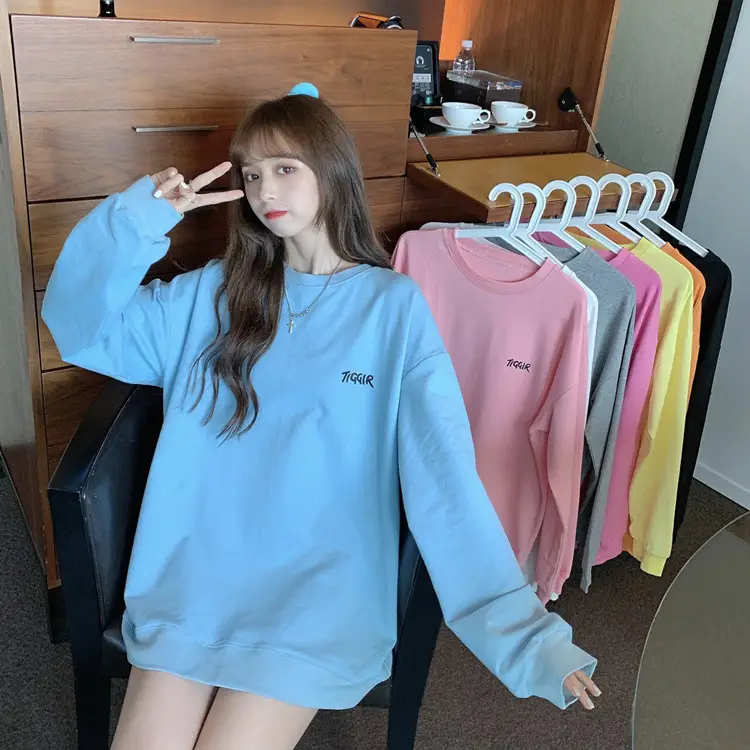 Women Yellow Korean Style Pullover Sweatshirt Loose Long Sleeve — feature 6