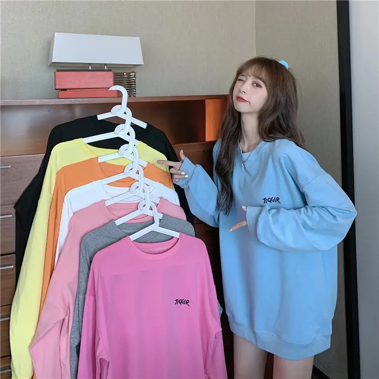 Women Yellow Korean Style Pullover Sweatshirt Loose Long Sleeve — feature 8