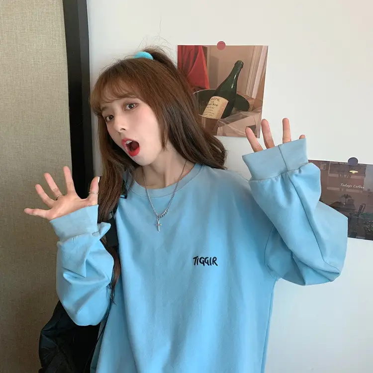 Women Yellow Korean Style Pullover Sweatshirt Loose Long Sleeve — feature 9