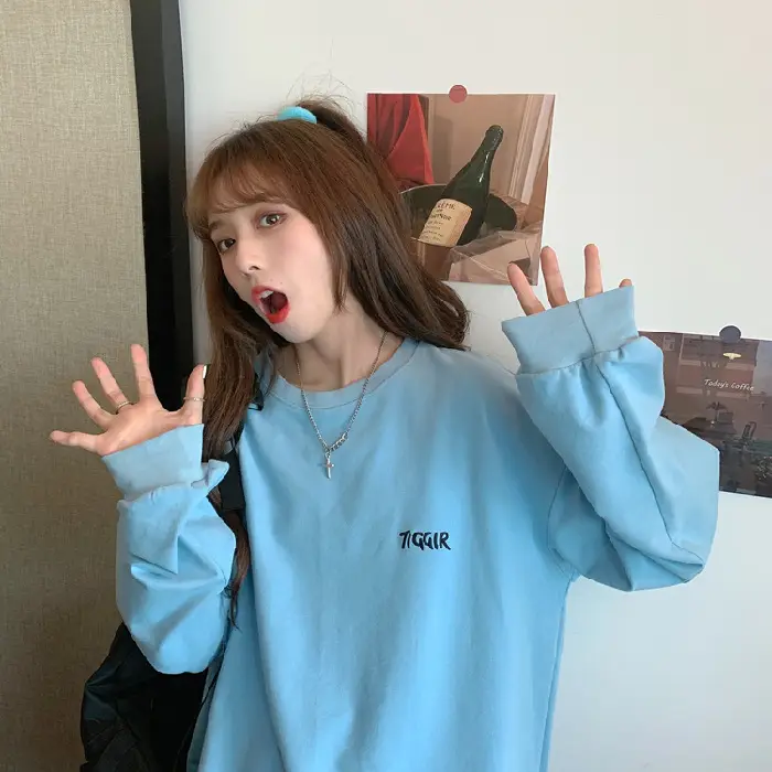 Women Yellow Korean Style Pullover Sweatshirt Loose Long Sleeve - Image 3