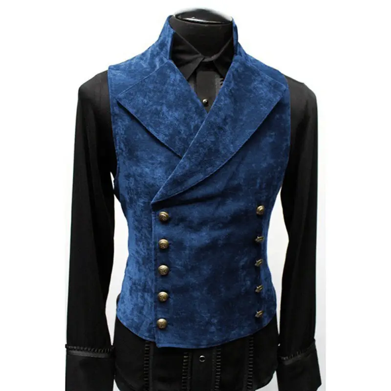 2024 Men Suede Double-Breasted Vest Suit Red Black - Image 4