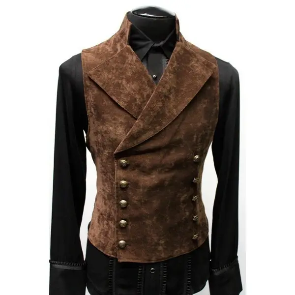 2024 Men Suede Double-Breasted Vest Suit Red Black — feature 11