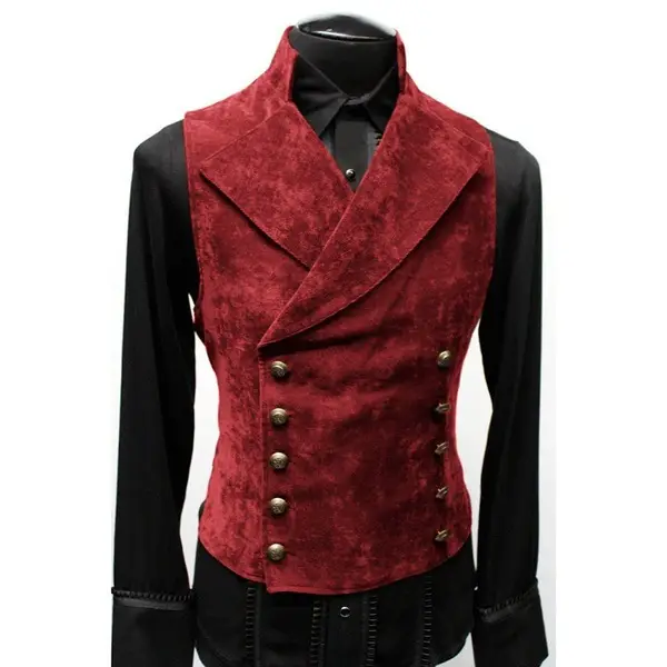 2024 Men Suede Double-Breasted Vest Suit Red Black — feature 12