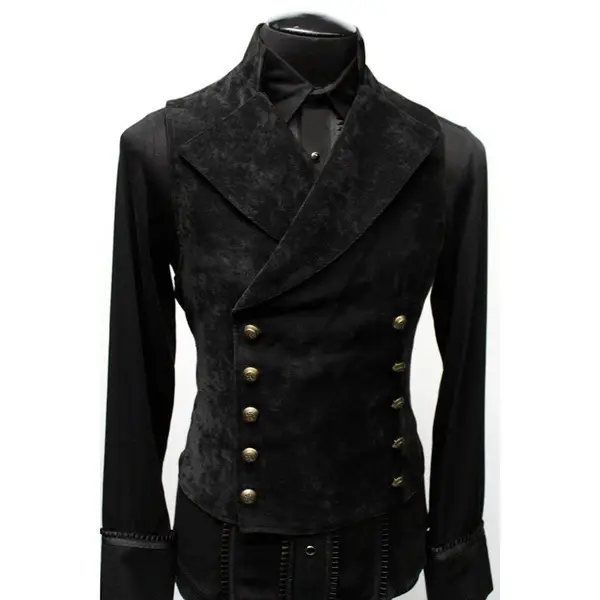 2024 Men Suede Double-Breasted Vest Suit Red Black — feature 3