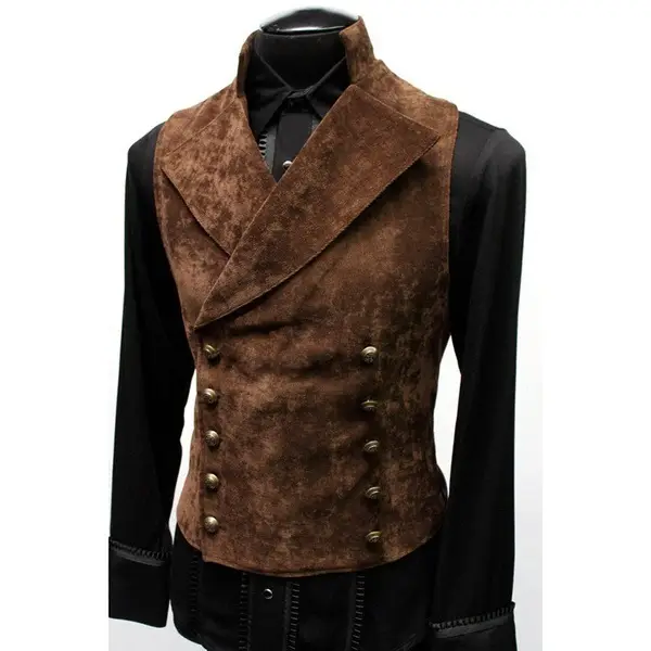 2024 Men Suede Double-Breasted Vest Suit Red Black — feature 7