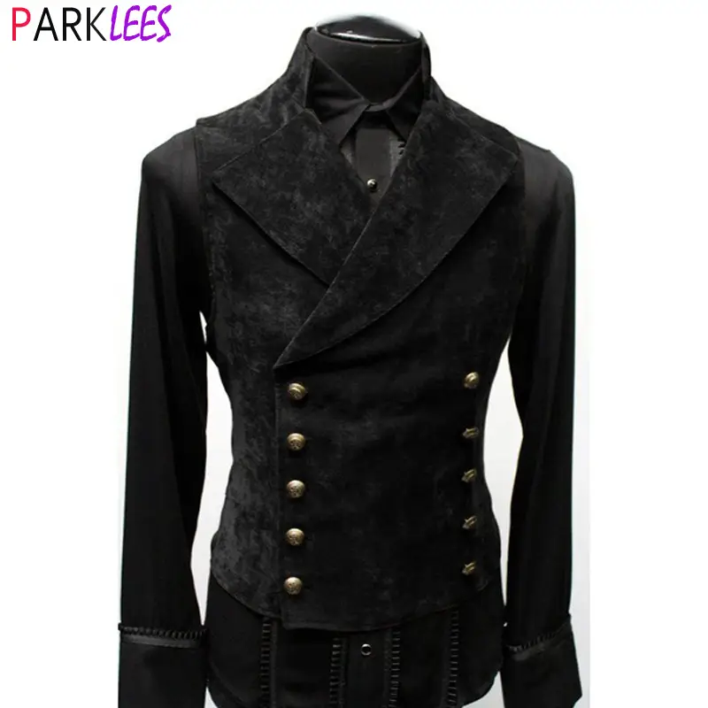 2024 Men Suede Double-Breasted Vest Suit Red Black - Image 3