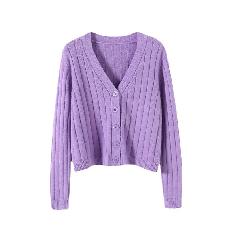 Women V-Neck Knit Cardigan Grey 2025 - Image 29