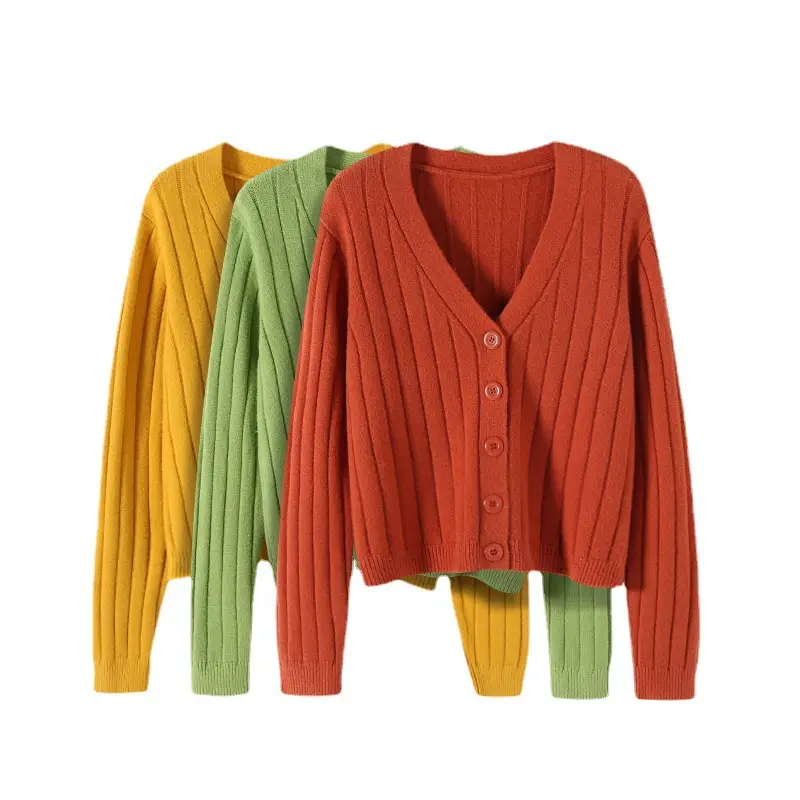 Women V-Neck Knit Cardigan Grey 2025 - Image 30