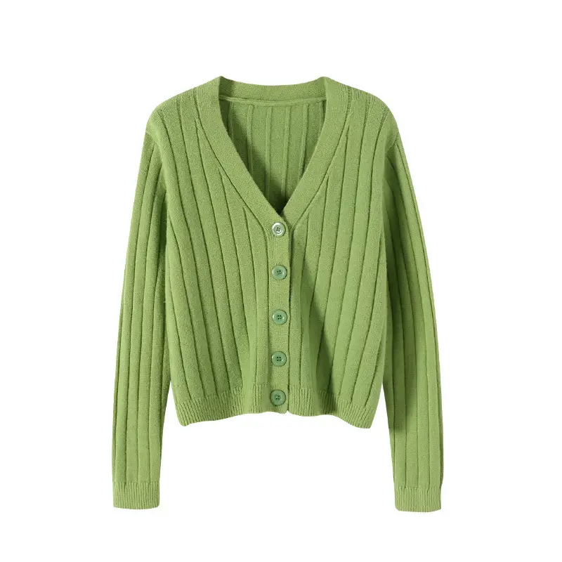 Women V-Neck Knit Cardigan Grey 2025 - Image 10
