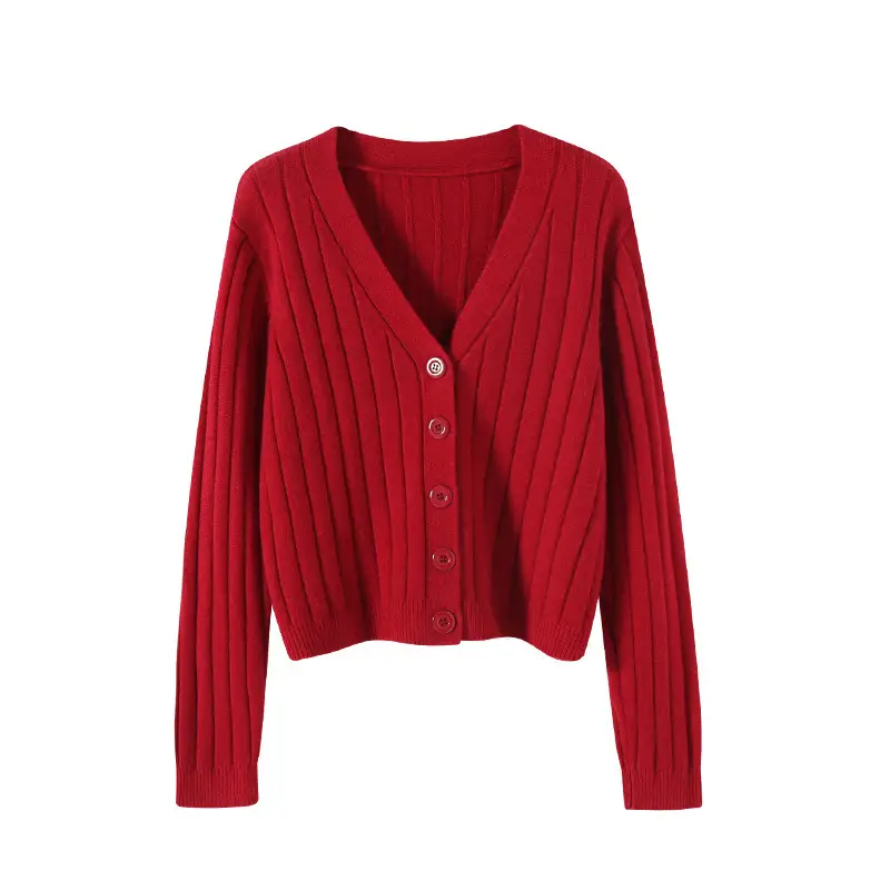 Women V-Neck Knit Cardigan Grey 2025 - Image 11