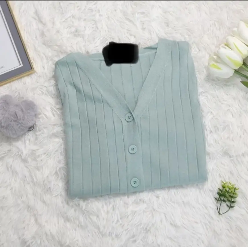 Women V-Neck Knit Cardigan Grey 2025 - Image 16
