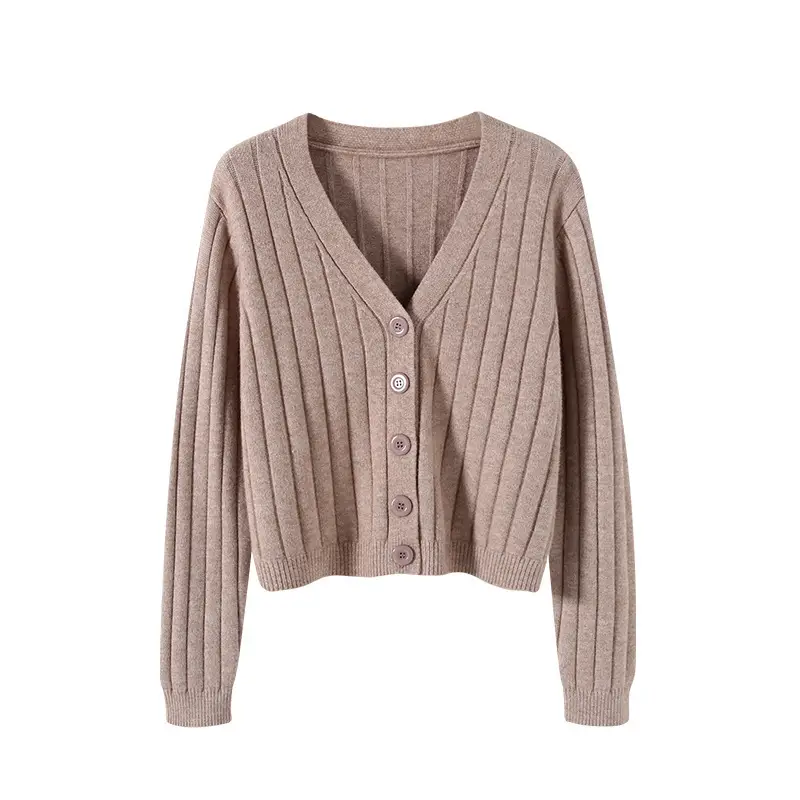 Women V-Neck Knit Cardigan Grey 2025 - Image 2