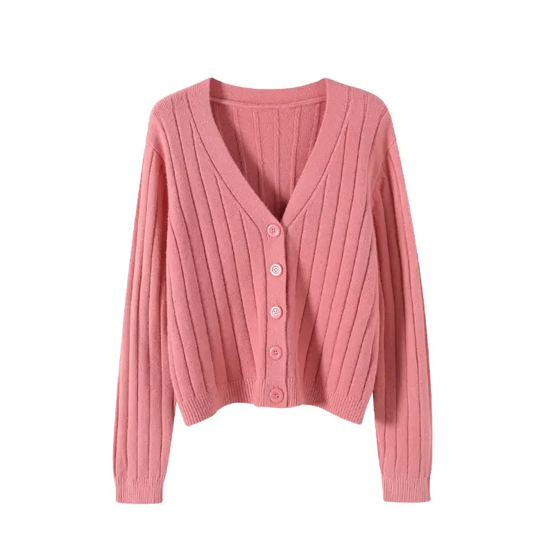 Women V-Neck Knit Cardigan Grey 2025 - Image 3