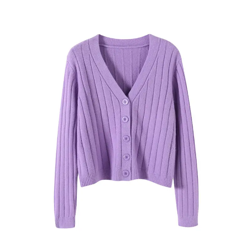 Women V-Neck Knit Cardigan Grey 2025 - Image 5