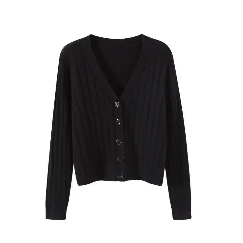 Women V-Neck Knit Cardigan Grey 2025 - Image 7