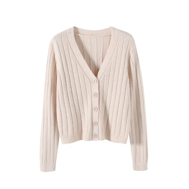 Women V-Neck Knit Cardigan Grey 2025 - Image 8