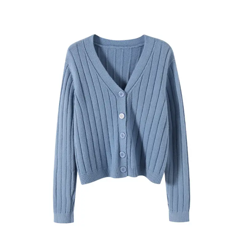 Women V-Neck Knit Cardigan Grey 2025 - Image 9