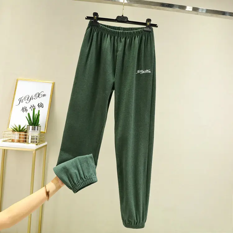 Women's Grey Velvet Casual Pants with Foot Bloomers - Image 9