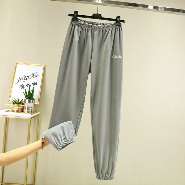 Women's Grey Velvet Casual Pants with Foot Bloomers - Image 11