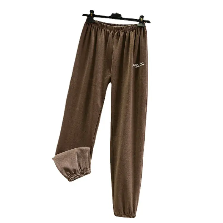 Women's Grey Velvet Casual Pants with Foot Bloomers - Image 12