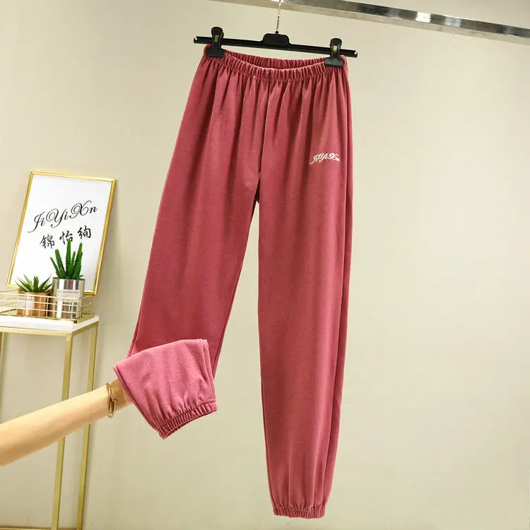 Women's Grey Velvet Casual Pants with Foot Bloomers - Image 2