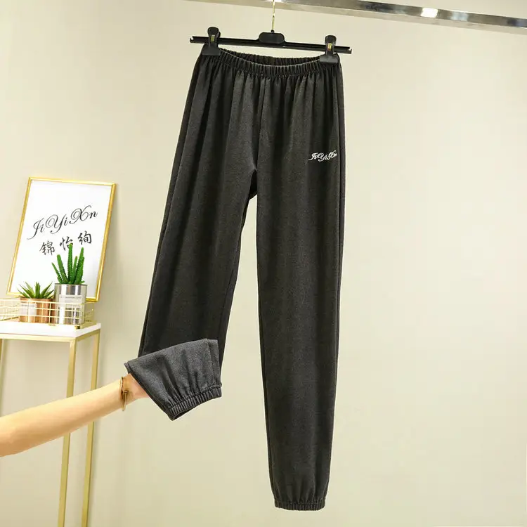 Women's Grey Velvet Casual Pants with Foot Bloomers - Image 4