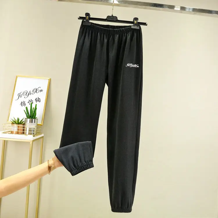 Women's Grey Velvet Casual Pants with Foot Bloomers - Image 5