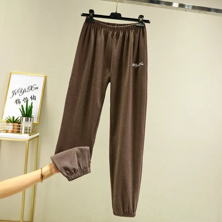 Women's Grey Velvet Casual Pants with Foot Bloomers - Image 7