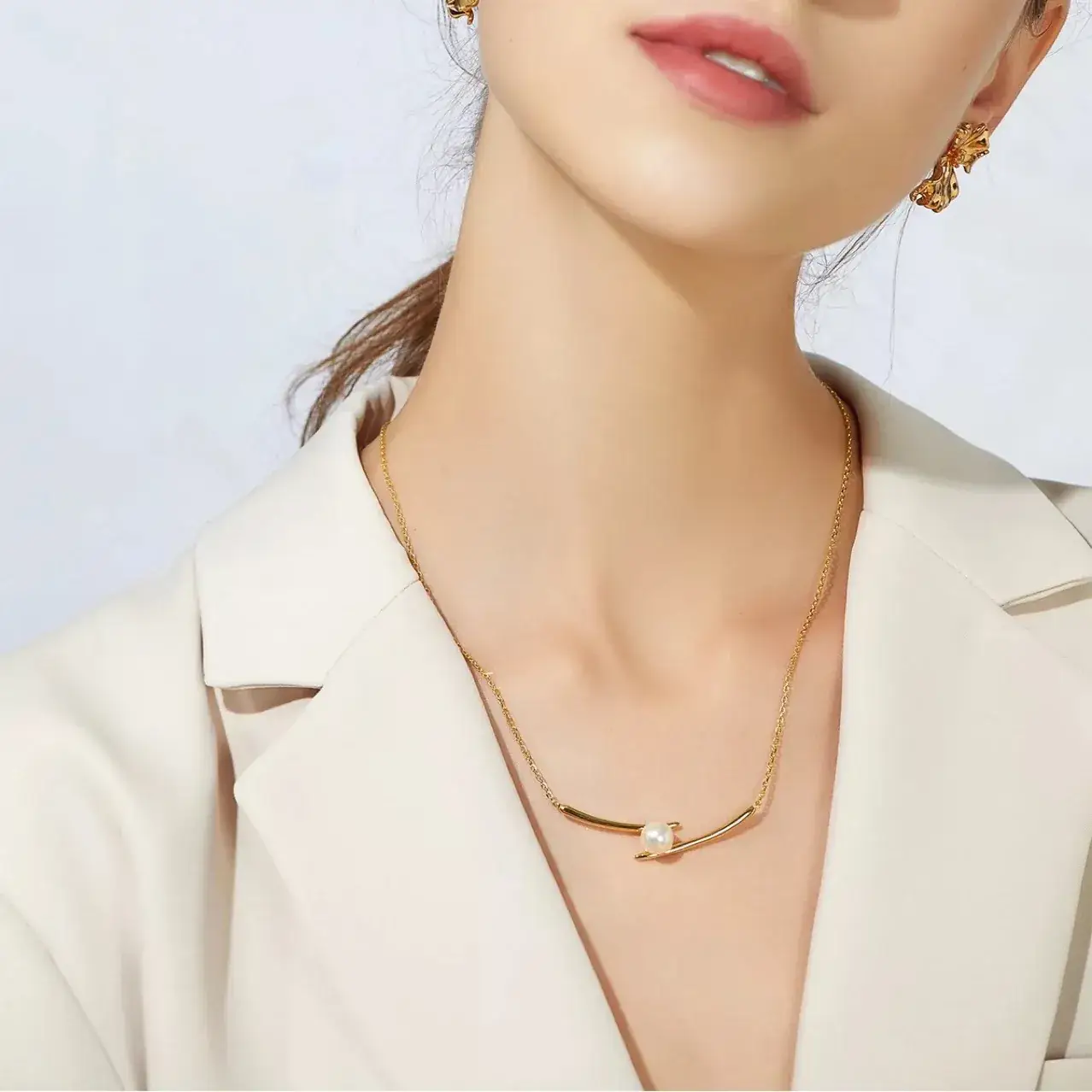 Cross Chopsticks Pearl Necklace Light Luxury All-Match - Image 4