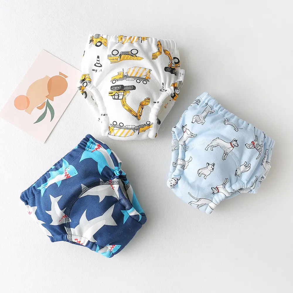 New Baby Diaper Pants Cotton Gauze White Fish Print