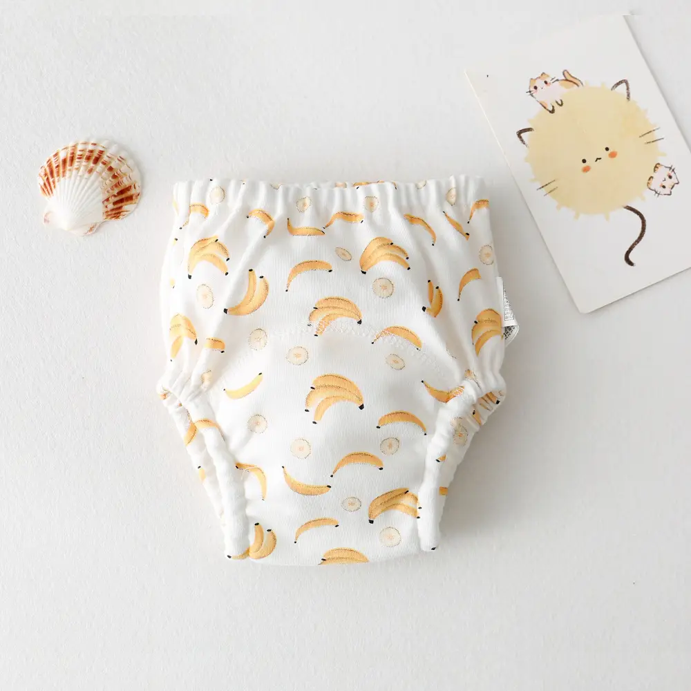 New Baby Diaper Pants Cotton Gauze White Fish Print