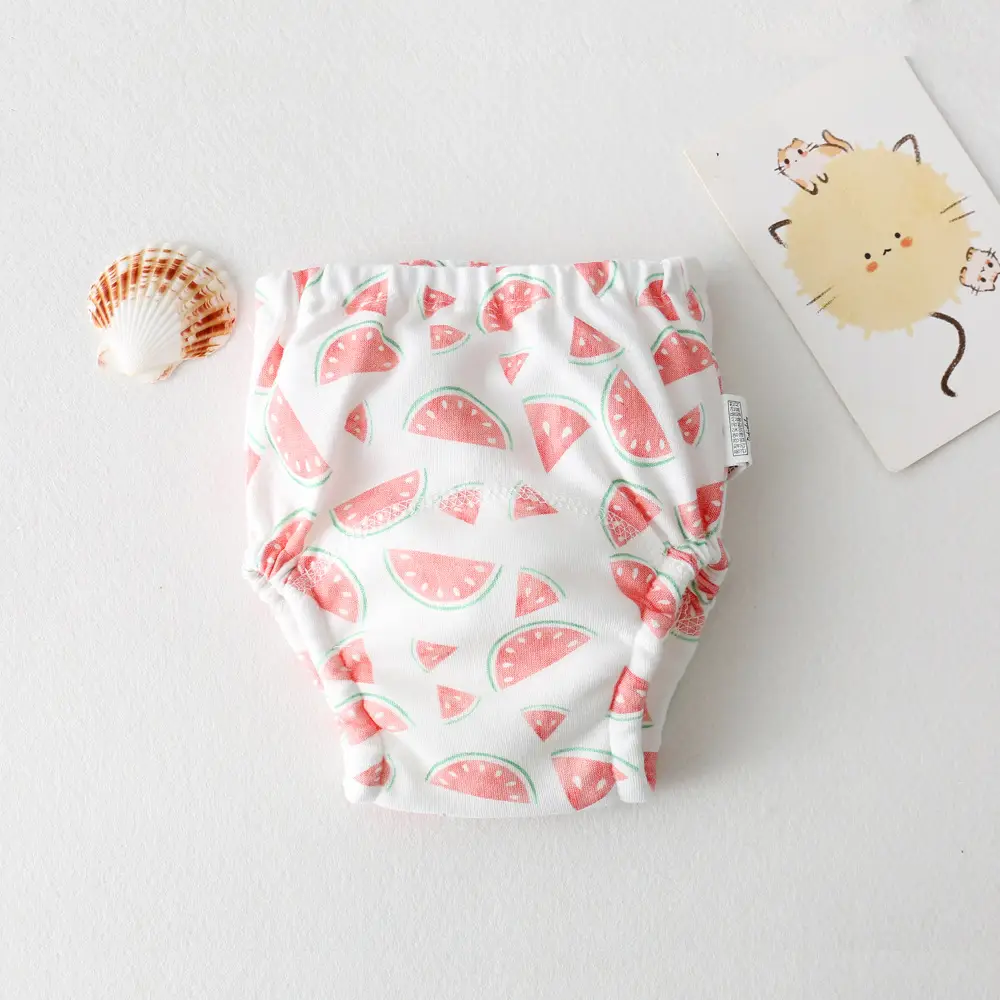 New Baby Diaper Pants Cotton Gauze White Fish Print