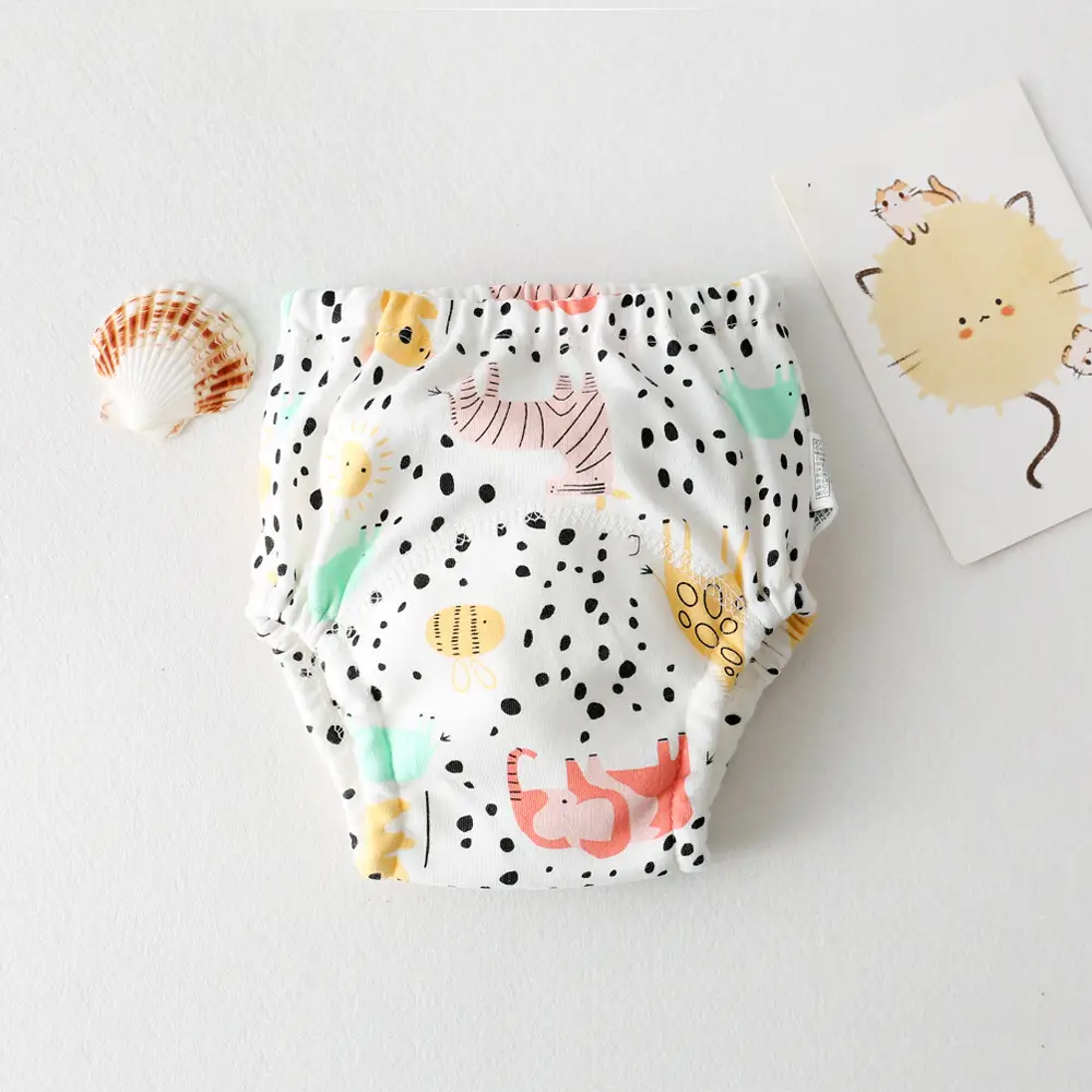 New Baby Diaper Pants Cotton Gauze White Fish Print