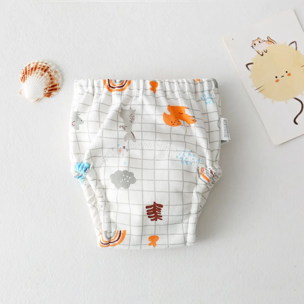 New Baby Diaper Pants Cotton Gauze White Fish Print
