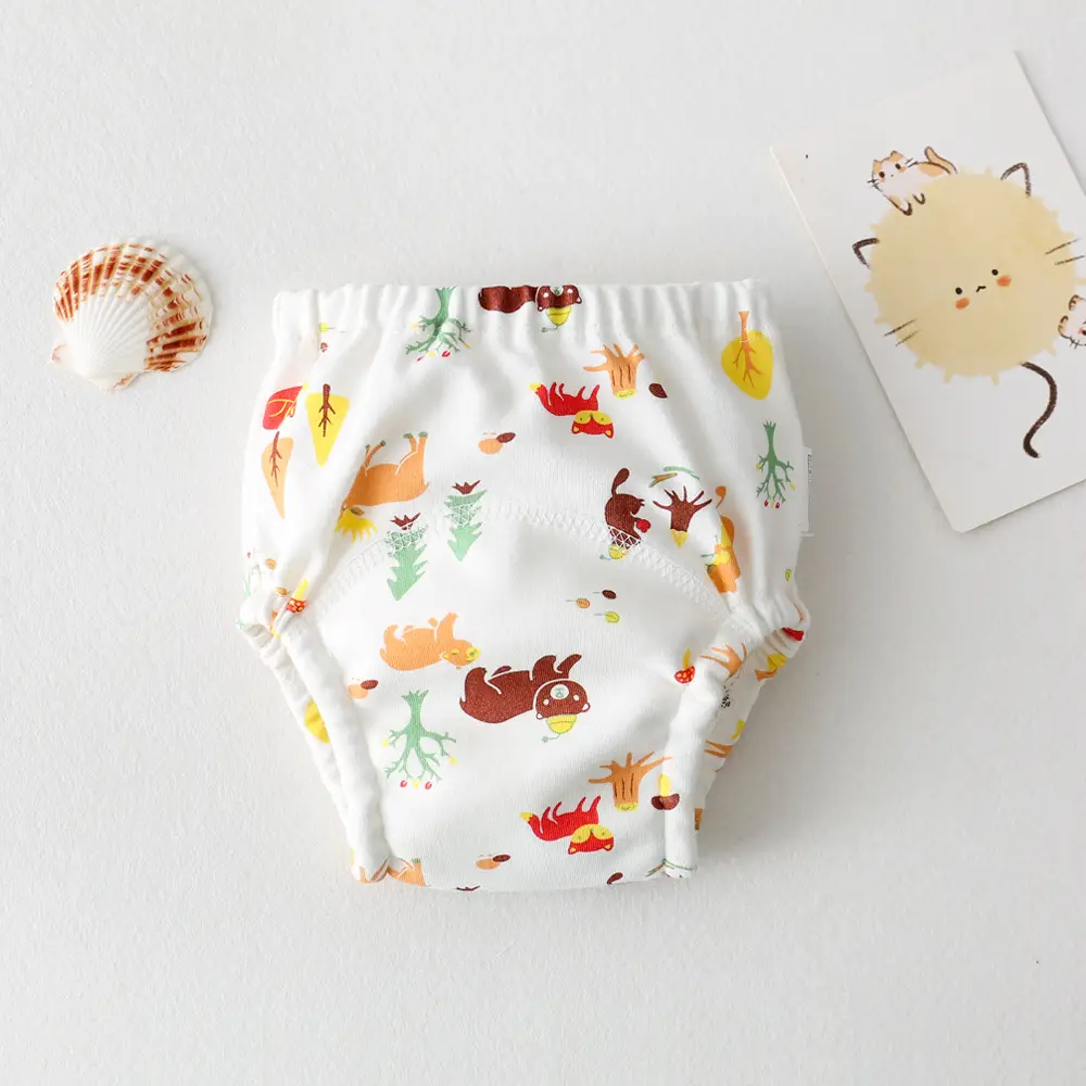 New Baby Diaper Pants Cotton Gauze White Fish Print