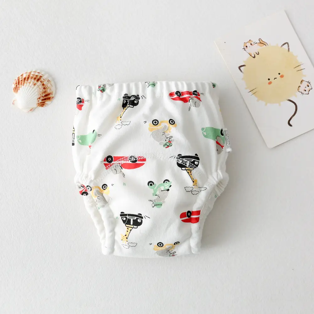New Baby Diaper Pants Cotton Gauze White Fish Print